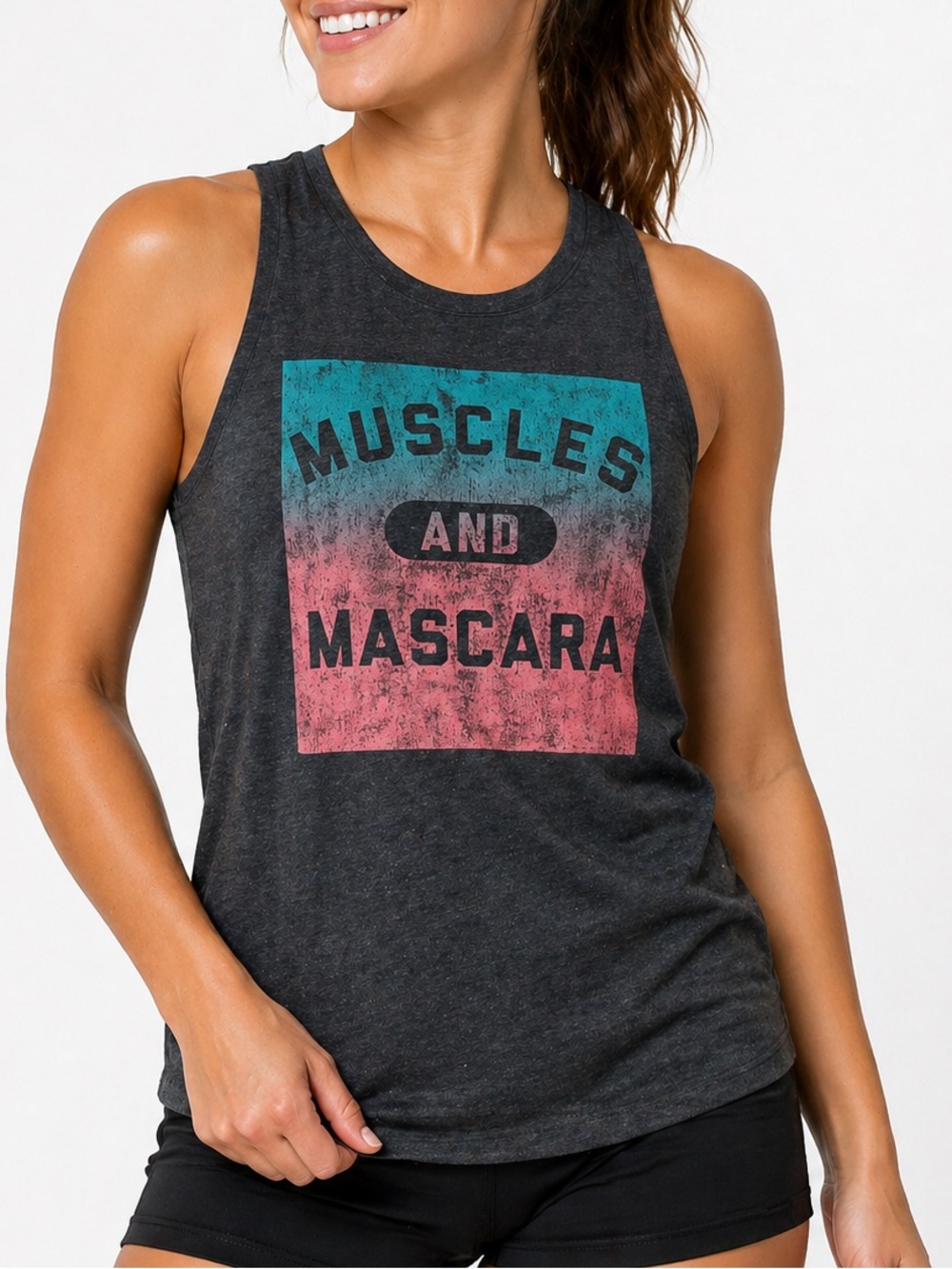 Chin Up Apparel Charcoal Tank with Teal and Pink Ombre Graphic